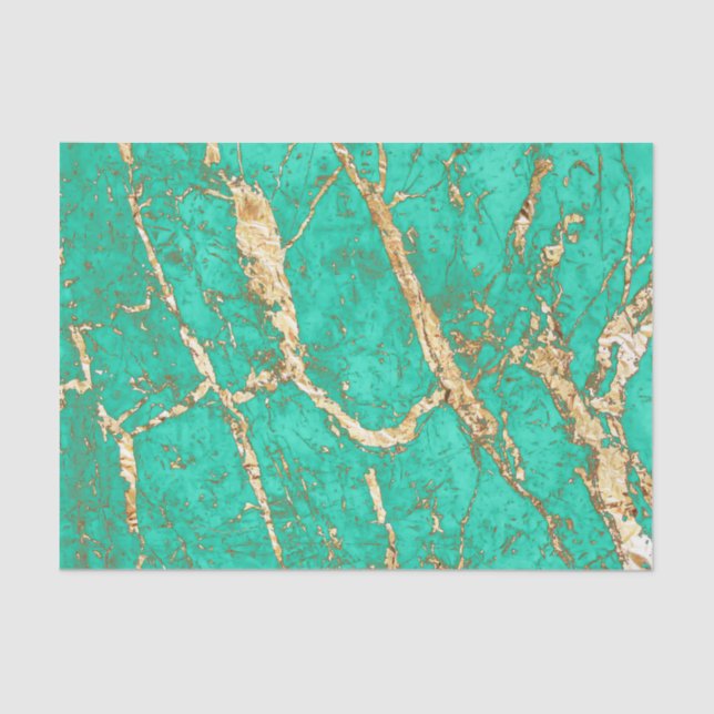 Chic Gold Turquoise Marble Pattern Tissue Paper (Front)