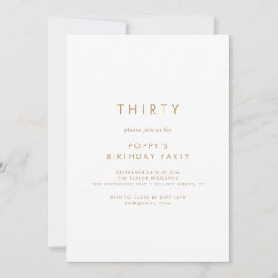 Chic Gold Typography 30th Birthday Party Invitation