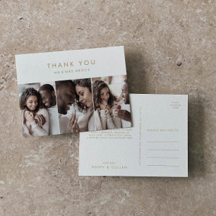 Chic Gold Typography 3 Photo Template Thank You Postcard