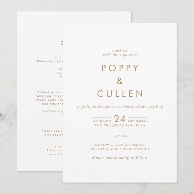 Chic Gold Typography All In One Wedding Invitation (Front/Back)