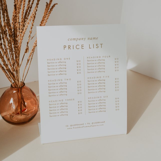 Chic Gold Typography Business Services Price List Pedestal Sign (Creator Uploaded)