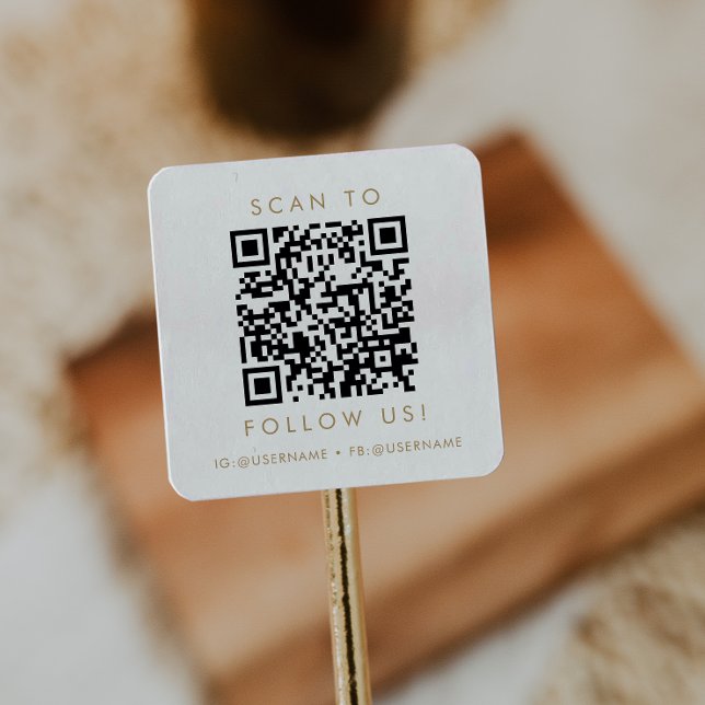 Chic Gold Typography Business Social Media QR Code Square Sticker (Creator Uploaded)