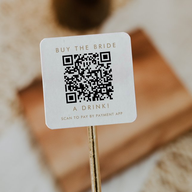 Chic Gold Typography Buy the Bride A Drink QR Code Square Sticker (Creator Uploaded)