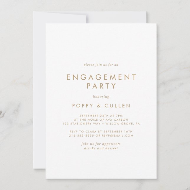 Chic Gold Typography Engagement Party Invitation (Front)
