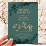 Chic gold typography Floral green wedding Invitation<br><div class="desc">Chic gold typography Floral green wedding  invitation with hand painted green watercolor foliage. The green color background is fully customizable</div>