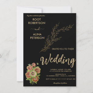 Chic gold typography Floral Rose Gold Invitation