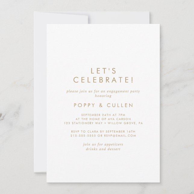 Chic Gold Typography Let's Celebrate Invitation (Front)