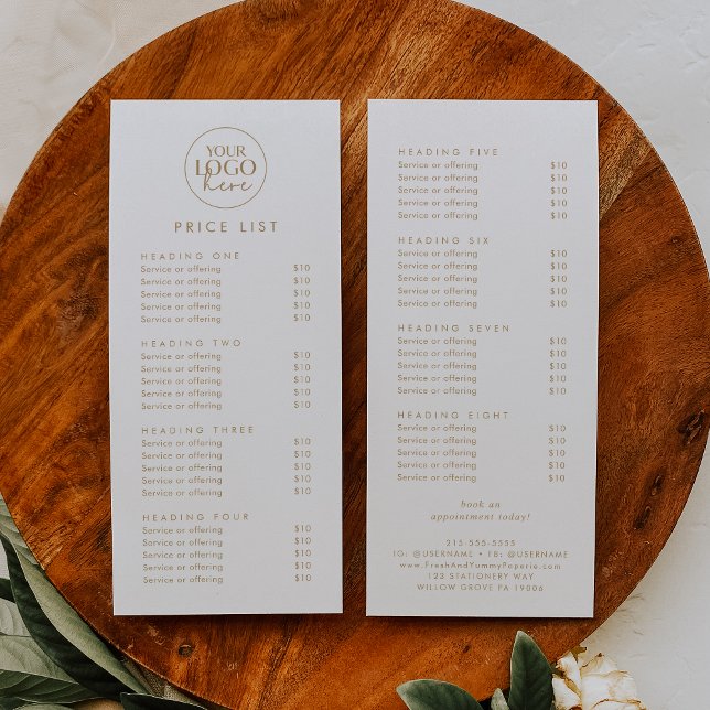Chic Gold Typography Logo Business Price List Rack Card (Creator Uploaded)