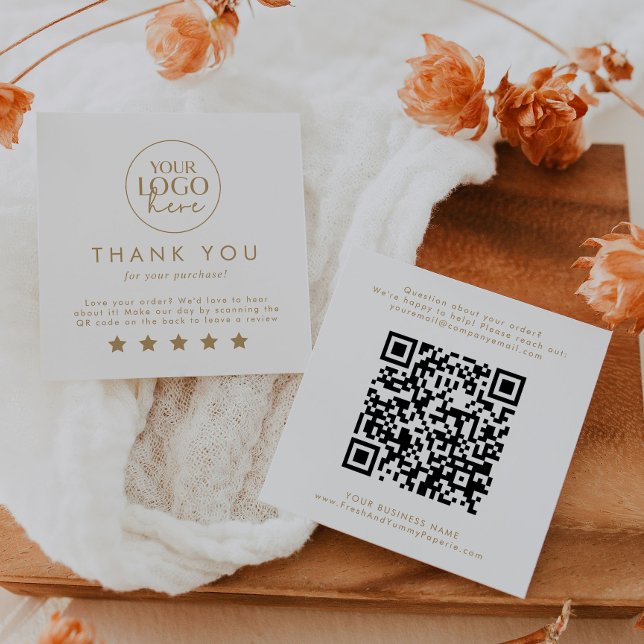 Chic Gold Typography Logo QR Code Leave A Review Square Business Card (Creator Uploaded)