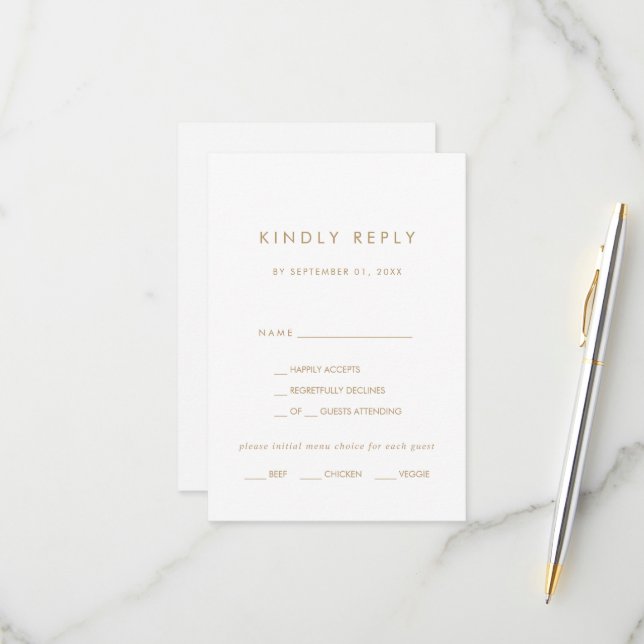 Chic Gold Typography Menu Choice RSVP Card (Front/Back In Situ)