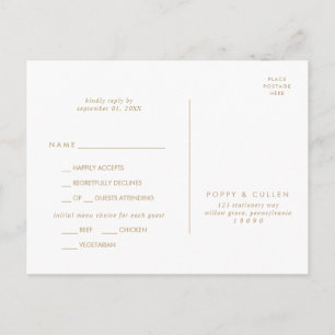 Chic Gold Typography Menu Choice RSVP Postcard