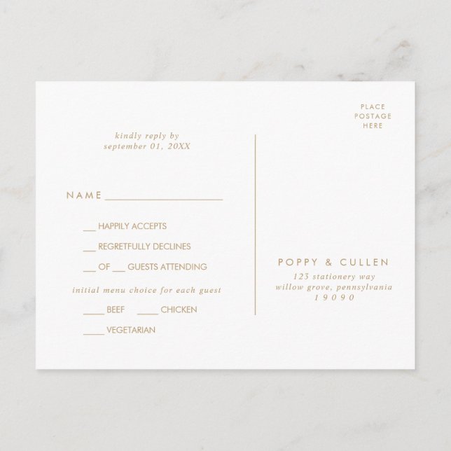 Chic Gold Typography Menu Choice RSVP Postcard (Back)