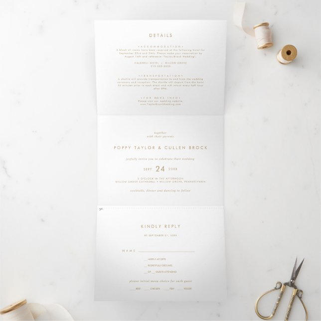 Chic Gold Typography Photo Wedding All In One Tri-Fold Invitation (Inside)