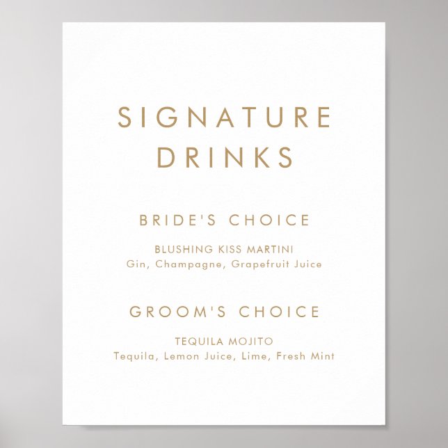 Chic Gold Typography Signature Drinks Sign (Front)