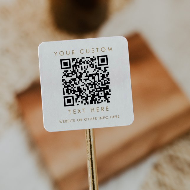 Chic Gold Typography Small Business Custom QR Code Square Sticker (Creator Uploaded)
