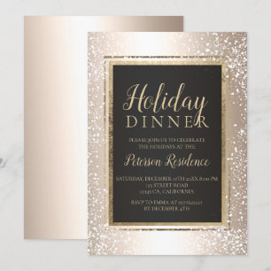 Chic gold typography snow holiday party metallic invitation