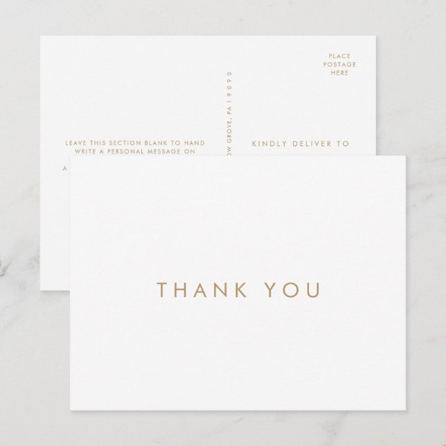 Chic Gold Typography Thank You Postcard (Front/Back)