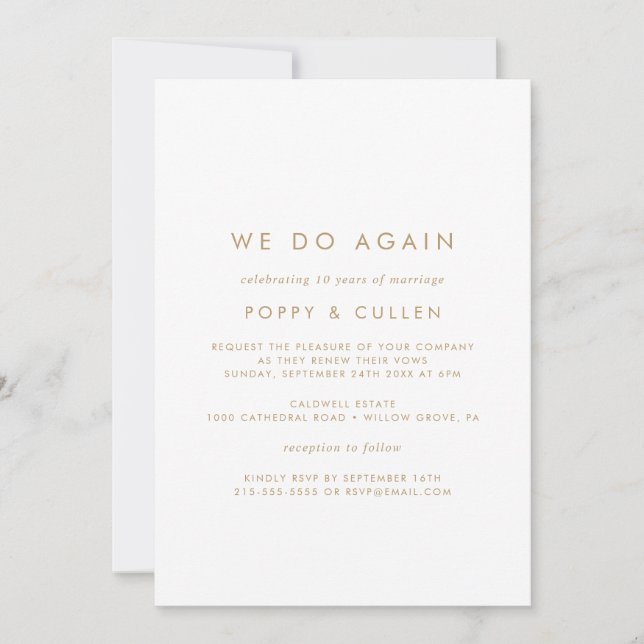 Chic Gold Typography We Do Again Vow Renewal Invitation (Front)