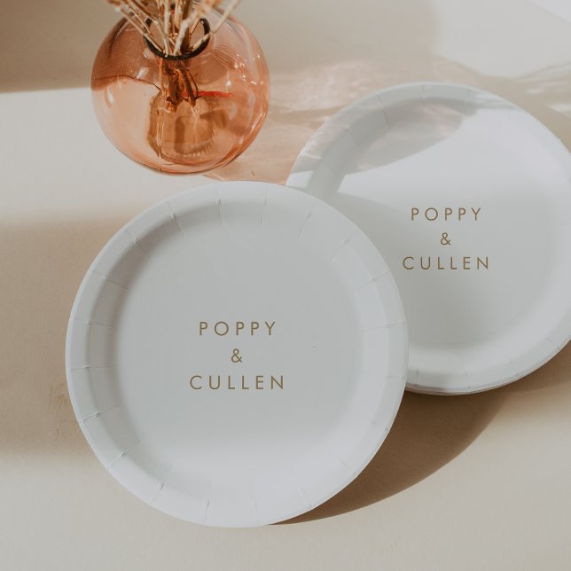 Chic Gold Typography Wedding Cake Paper Plates (Creator Uploaded)