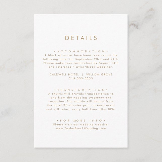 Chic Gold Typography Wedding Details Enclosure Card (Front)