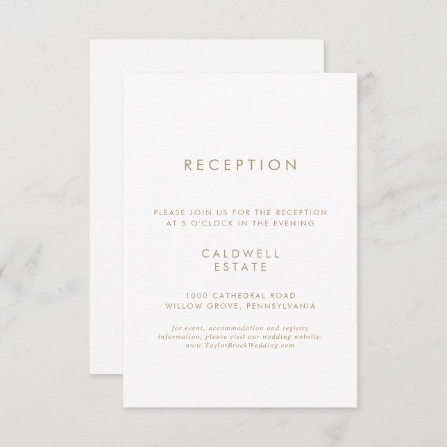 Chic Gold Typography Wedding Reception Enclosure Card (Front/Back)