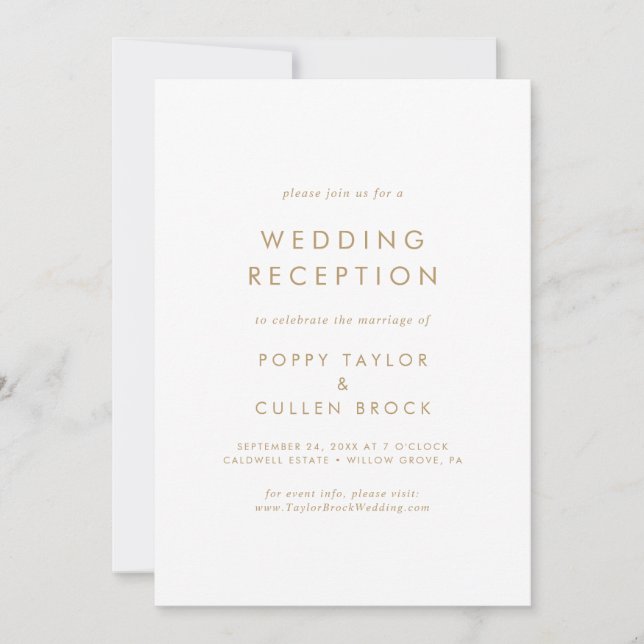 Chic Gold Typography Wedding Reception Invitation (Front)