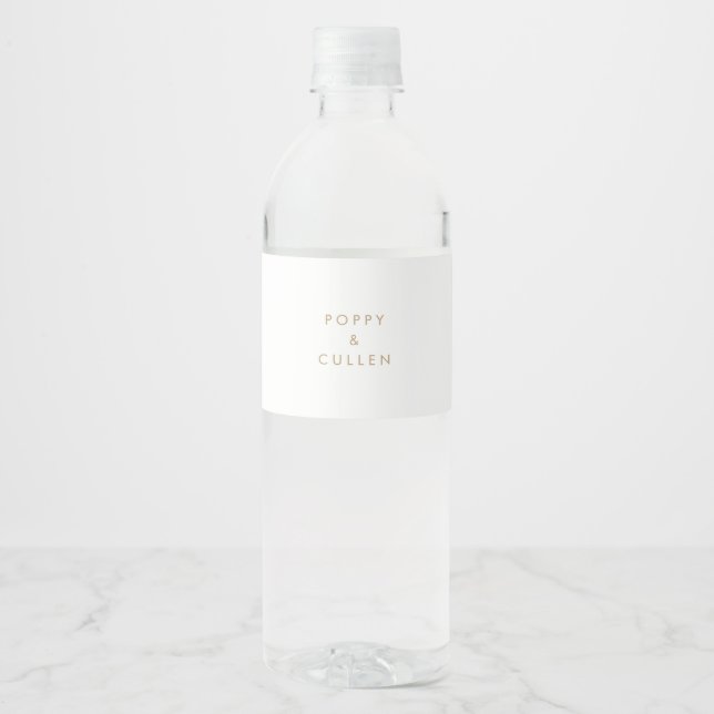Chic Gold Typography Wedding Water Bottle Label (Front)