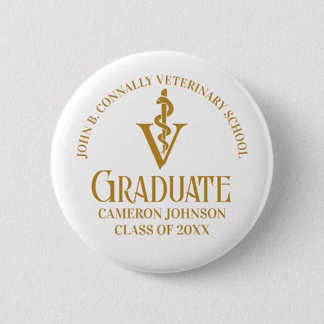 Chic Gold Veterinary School Graduate Personalised 6 Cm Round Badge (Front)