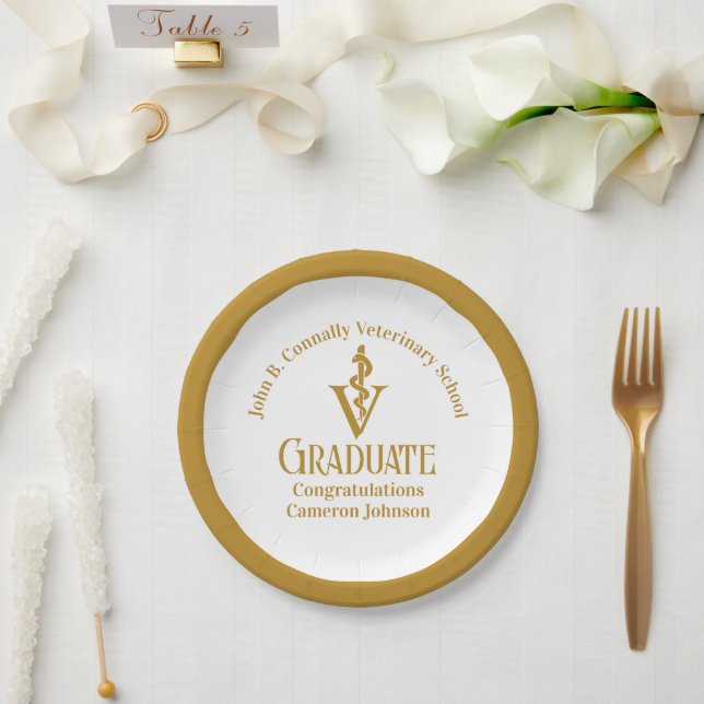 Chic Gold Veterinary School Graduation Party Paper Plate (Wedding)