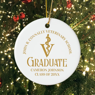 Chic Gold Veterinary School Photo Graduation Ceramic Tree Decoration