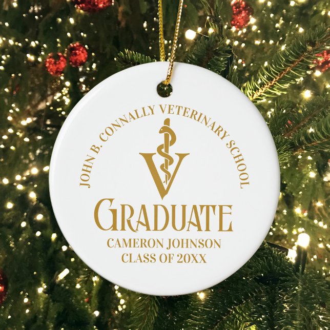 Chic Gold Veterinary School Photo Graduation Ceramic Tree Decoration (Creator Uploaded)