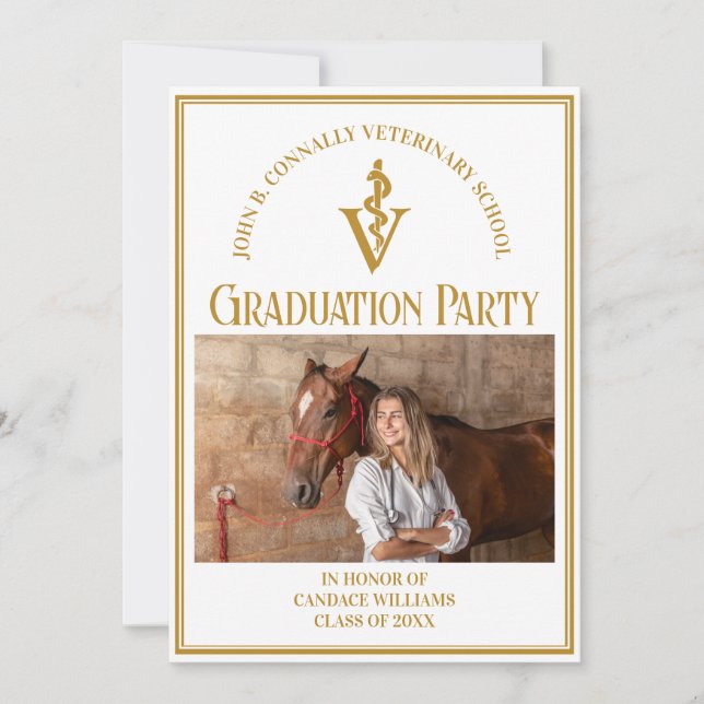 Chic Gold Veterinary School Photo Graduation Party Invitation (Front)