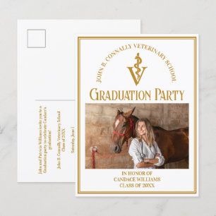 Chic Gold Veterinary School Photo Graduation Party Invitation Postcard
