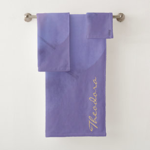 Chic Gold Violet Abstract Floral Bath Towel Set