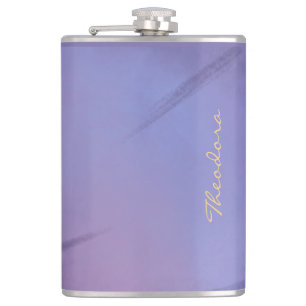 Chic Gold Violet Abstract Floral Hip Flask