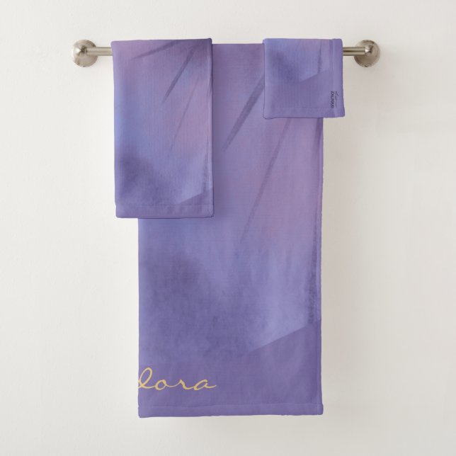 Chic Gold Violet Abstract Floral Patern Bath Towel Set (Insitu)