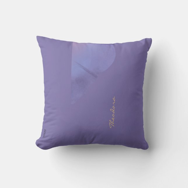 Chic Gold Violet Abstract Floral Pattern Cushion (Front)