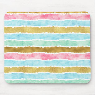 Chic Gold Watercolor Stripes Mouse Mat