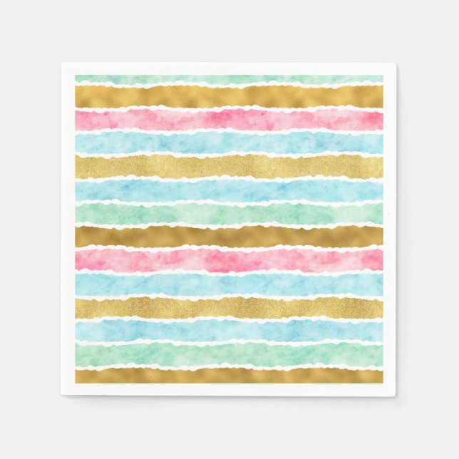 Chic Gold Watercolor Stripes Napkin (Front)
