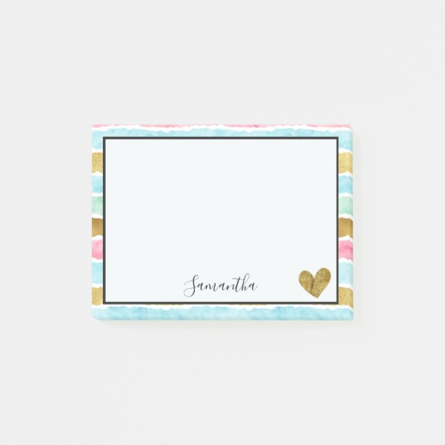 Chic Gold Watercolor Stripes Post-it Notes (Front)