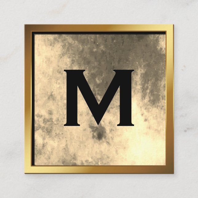 Chic Gold Watercolor with Monogram Square Business Card (Front)