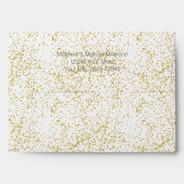 Chic Gold White Confetti Sparkle Envelope (Back (Top Flap))