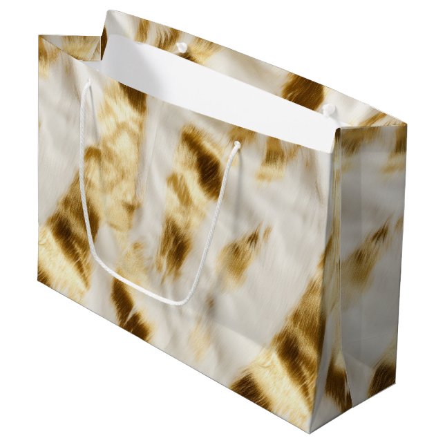 Chic Gold White Cowhide Western  Large Gift Bag (Front Angled)