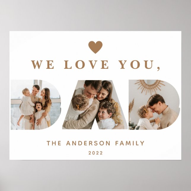 Chic Gold White Custom Three Dad Script Photos Poster (Front)