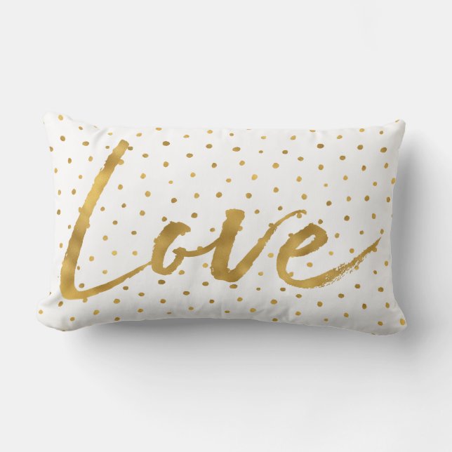 Chic Gold White Dots Love Lumbar Cushion (Front)