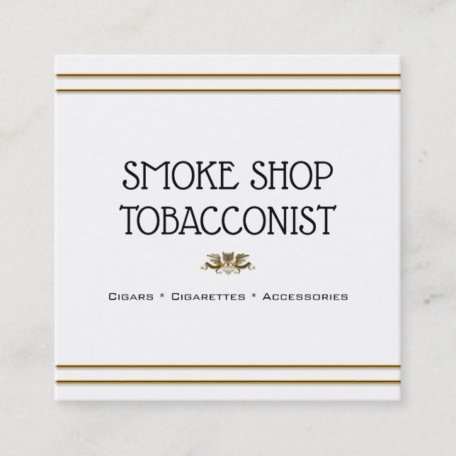 Chic gold white eagle crest minimilist tobacco square business card (Front)