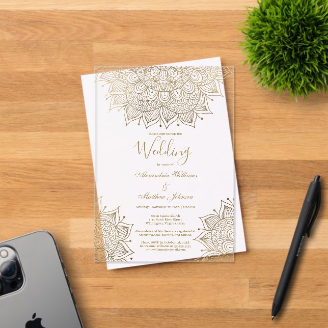 Chic gold white elegant floral mandala Wedding Acrylic Invitations (Insitu (Invitation Card))
