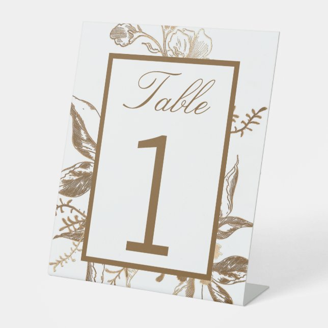 Chic Gold & White Faux Metal Floral Wedding  Table Pedestal Sign (Front)