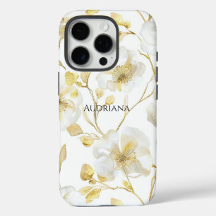 Chic Gold White Floral iPhone 16 Pro Case