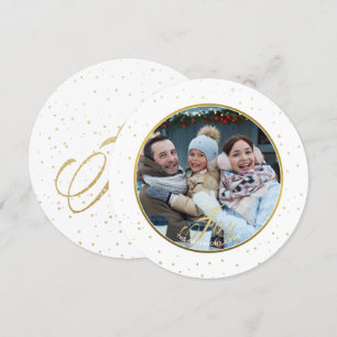 Chic Gold & White Joy Family Photo Holiday Invitation